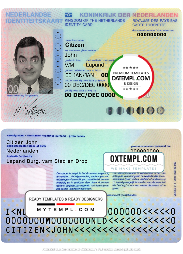 Netherlands ID template in PSD format – Datempl - templates with design