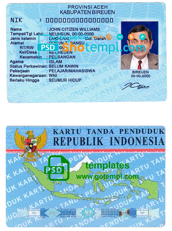 Indonesia ID template in PSD format (2016 - present) Passport Template