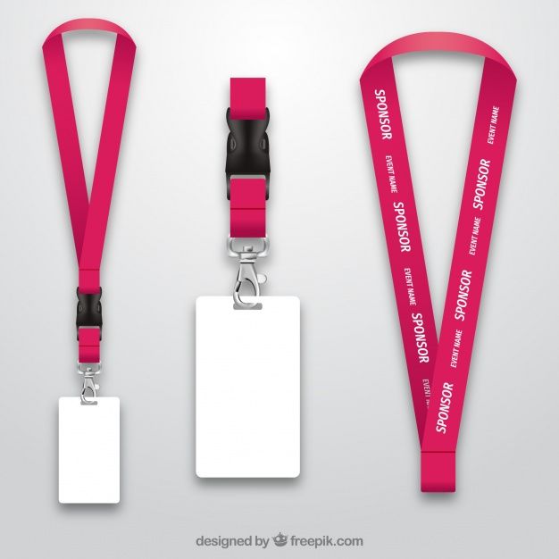 two lanyards with name tags attached to them, one is pink and the other